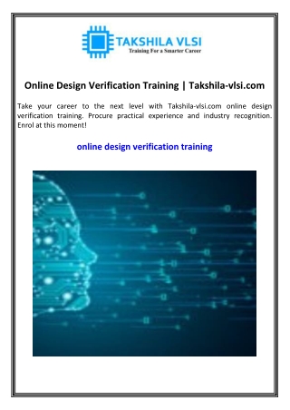 Online Design Verification Training  Takshila-vlsi.com