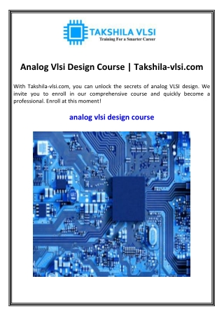 Analog Vlsi Design Course  Takshila-vlsi.com