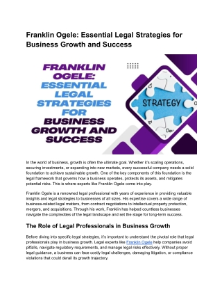 Franklin Ogele: The Legal Architect of Business Growth and Success