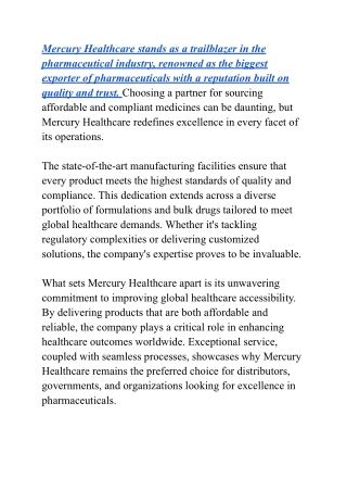 How Mercury Healthcare Became the Biggest Exporter of Pharmaceuticals