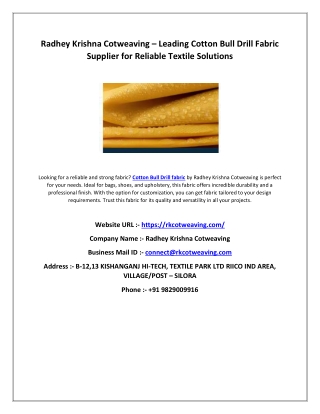 Radhey Krishna Cotweaving – Leading Cotton Bull Drill Fabric Supplier for Reliable Textile Solutions