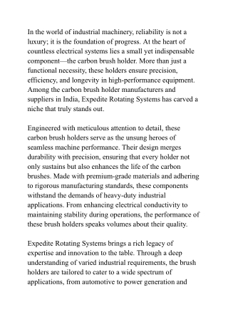 The Unsung Heroes of Motors: Carbon Brush Holders by Expedite Rotating Systems