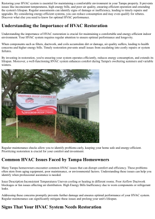 HVAC System Restoration for Tampa Properties