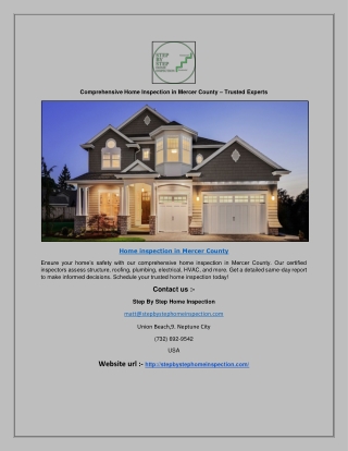 Comprehensive Home Inspection in Mercer County – Trusted Experts