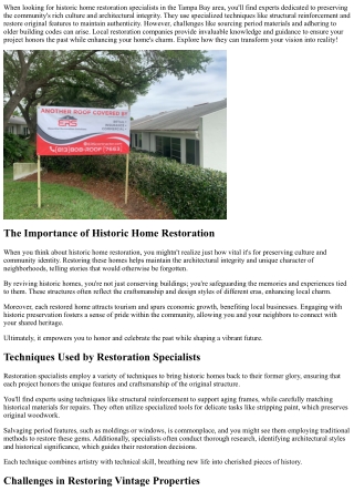 Historic Home Restoration Specialists in Tampa Bay Area