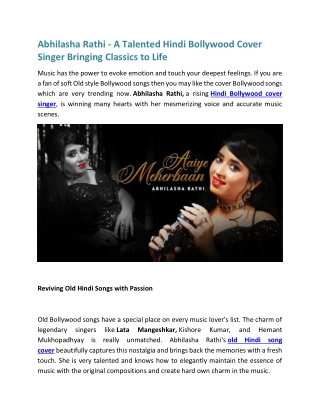 Abhilasha Rathi A Talented Hindi Bollywood Cover Singer Bringing Classics to Life