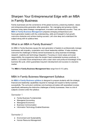 Explore the MBA in Family Business Syllabus at NICMAR University Pune: A Compreh