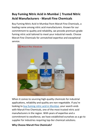 Buy Fuming Nitric Acid in Mumbai | Trusted Nitric Acid Manufacturers!!