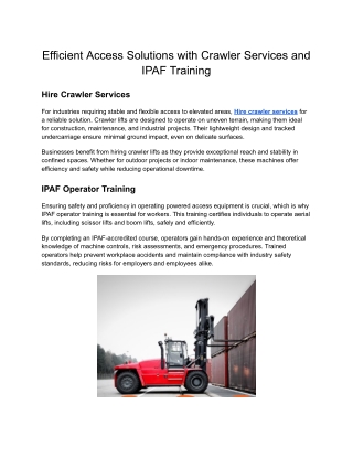 Efficient Access Solutions with Crawler Services and IPAF Training
