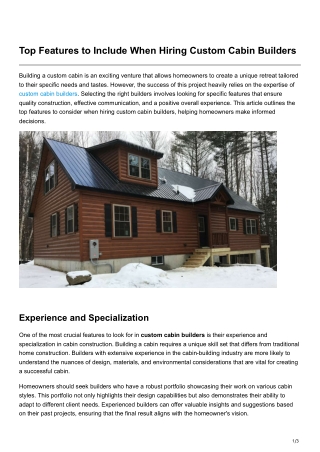 Top Features to Include When Hiring Custom Cabin Builders