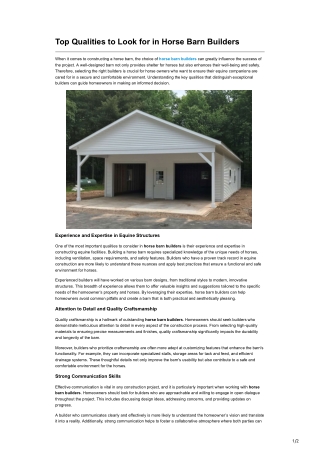 Top Qualities to Look for in Horse Barn Builders