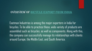 overview of bicycle export from india