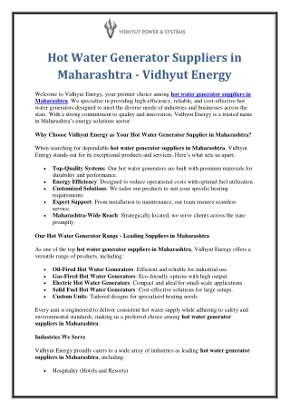 Hot Water Generator Suppliers in Maharashtra