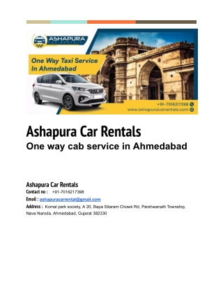 ashapura car rentals one way cab service