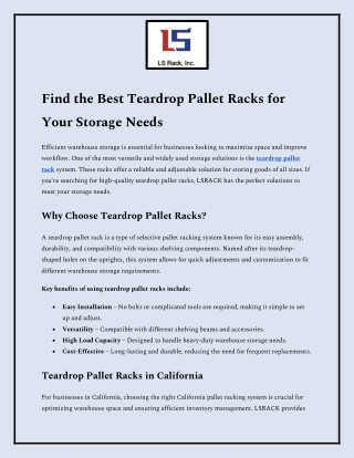 Find the Best Teardrop Pallet Racks for Your Storage Needs