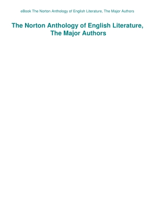 eBook The Norton Anthology of English Literature  The Major Authors