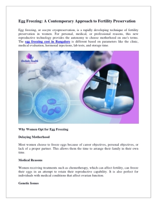 Egg Freezing A Contemporary Approach to Fertility Preservation
