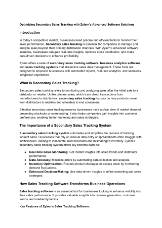 Optimizing Secondary Sales Tracking with Zylem’s Advanced Software Solutions