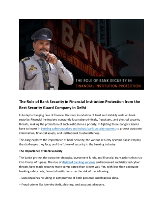 The Role of Bank Security in Financial Institution Protection from the Best Security Guard Company in Delhi
