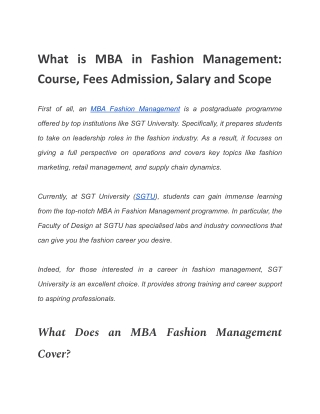 What is MBA in Fashion Management