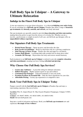 full body spa in udaipur a gateway to ultimate