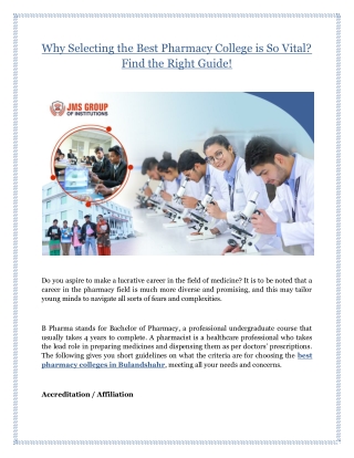 Why Selecting the Best Pharmacy College is So Vital? Find the Right Guide!