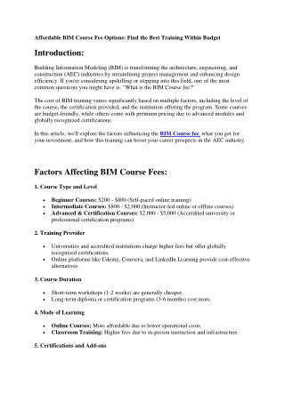 BIM Course Fee Insights – Find the Right Course for Your Budget