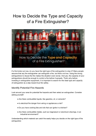 How to Decide the Type and Capacity of a Fire Extinguisher