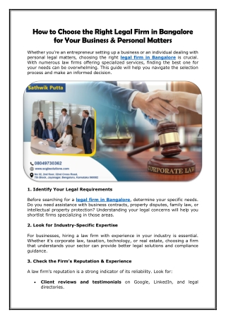 How to Choose the Right Legal Firm in Bangalore for Your Business & Personal Matters
