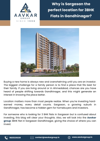 Why is Sargasan the perfect location for 3BHK Flats in Gandhinagar (19-03)