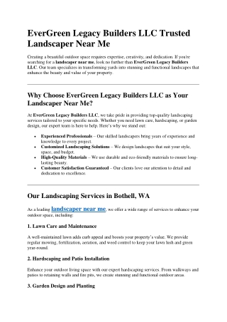 EverGreen Legacy Builders LLC Trusted Landscaper Near Me