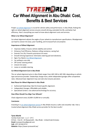 Car Wheel Alignment in Abu Dhabi: Cost, Benefits & Best Services