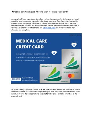 What is a Care Credit Card ! How to apply for a care credit card.