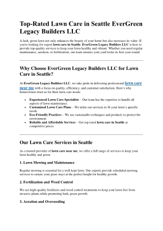 Top Rated Lawn Care in Seattle EverGreen Legacy Builders LLC