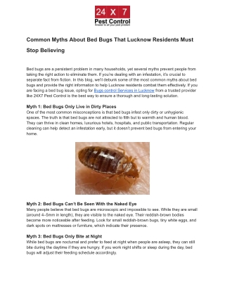 Common Myths About Bed Bugs That Lucknow Residents Must Stop Believing