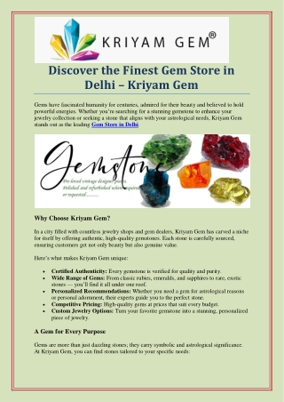 Kriyamgem – The Premier Gem Store in Delhi for Rare & Certified Gems