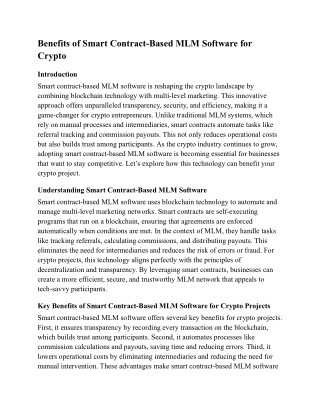 benefits of smart contract based mlm software