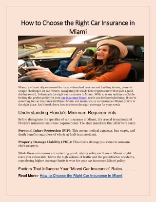 How to Choose the Right Car Insurance in Miami