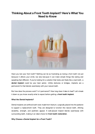 thinking about a front tooth implant here s what