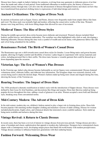 From Timeless to Contemporary: The Development of Dresses Throughout History