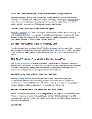 Unlock Your Life’s Potential with Online Kundli and Free Astrology Predictions