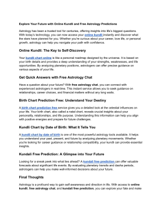 Explore Your Future with Online Kundli and Free Astrology Predictions