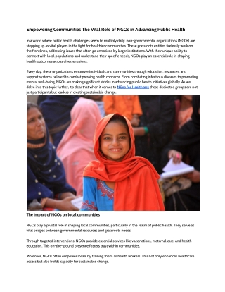 Empowering Communities The Vital Role of NGOs in Advancing Public Health