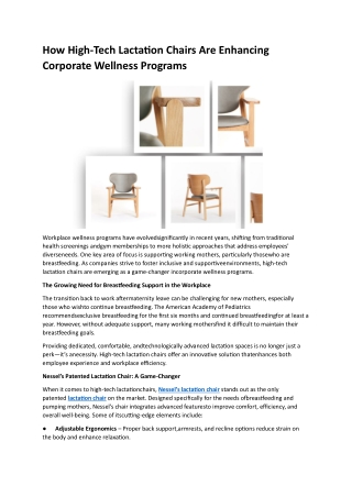 How High-Tech Lactation Chairs Are Enhancing Corporate Wellness Programs