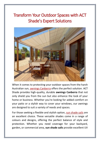Transform Your Outdoor Spaces with ACT Shade’s Expert Solutions