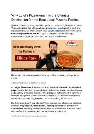 Why Luigi’s Pizzarama II is the Ultimate Destination for the Best Local Pizzeria Parties