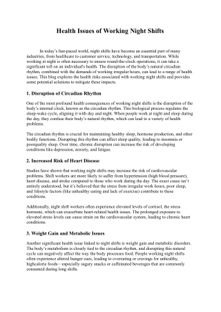 health issues of working night shifts
