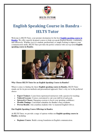 English Speaking Course in Bandra - IELTS Tutor