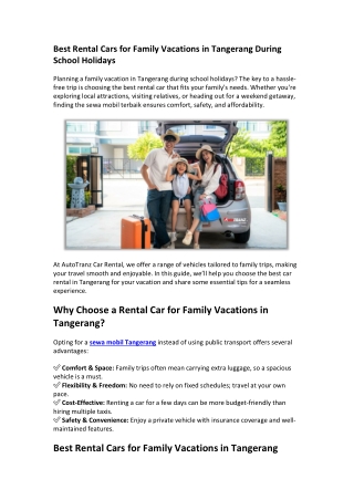 Best Rental Cars for Family Vacations in Tangerang During School Holidays
