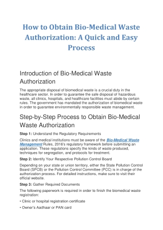 How to Obtain Bio Medical Waste Authorization A Quick and Easy Process